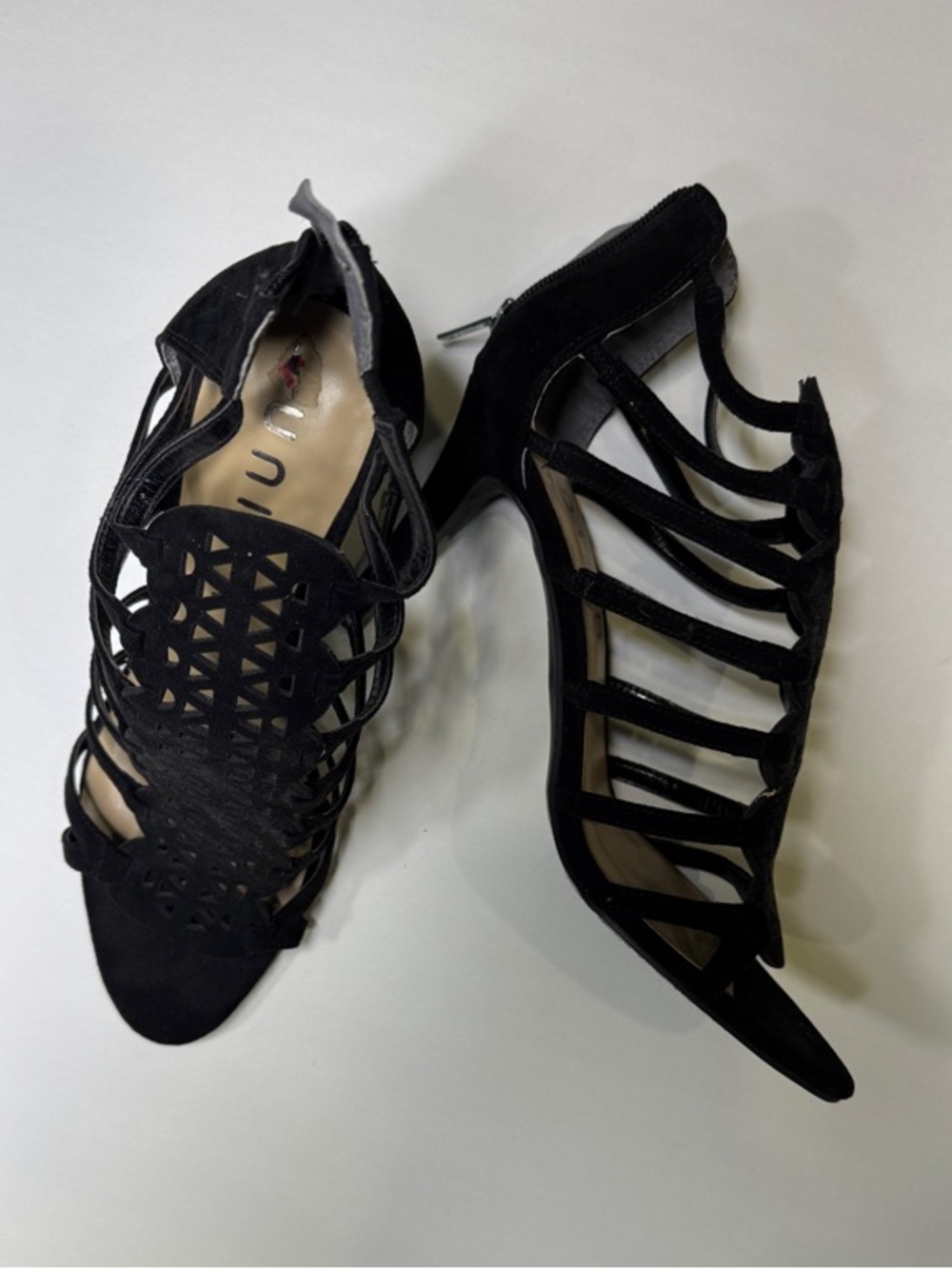 Unlisted by Kenneth Cole Black Laser-Cut Cage Stiletto Sandals